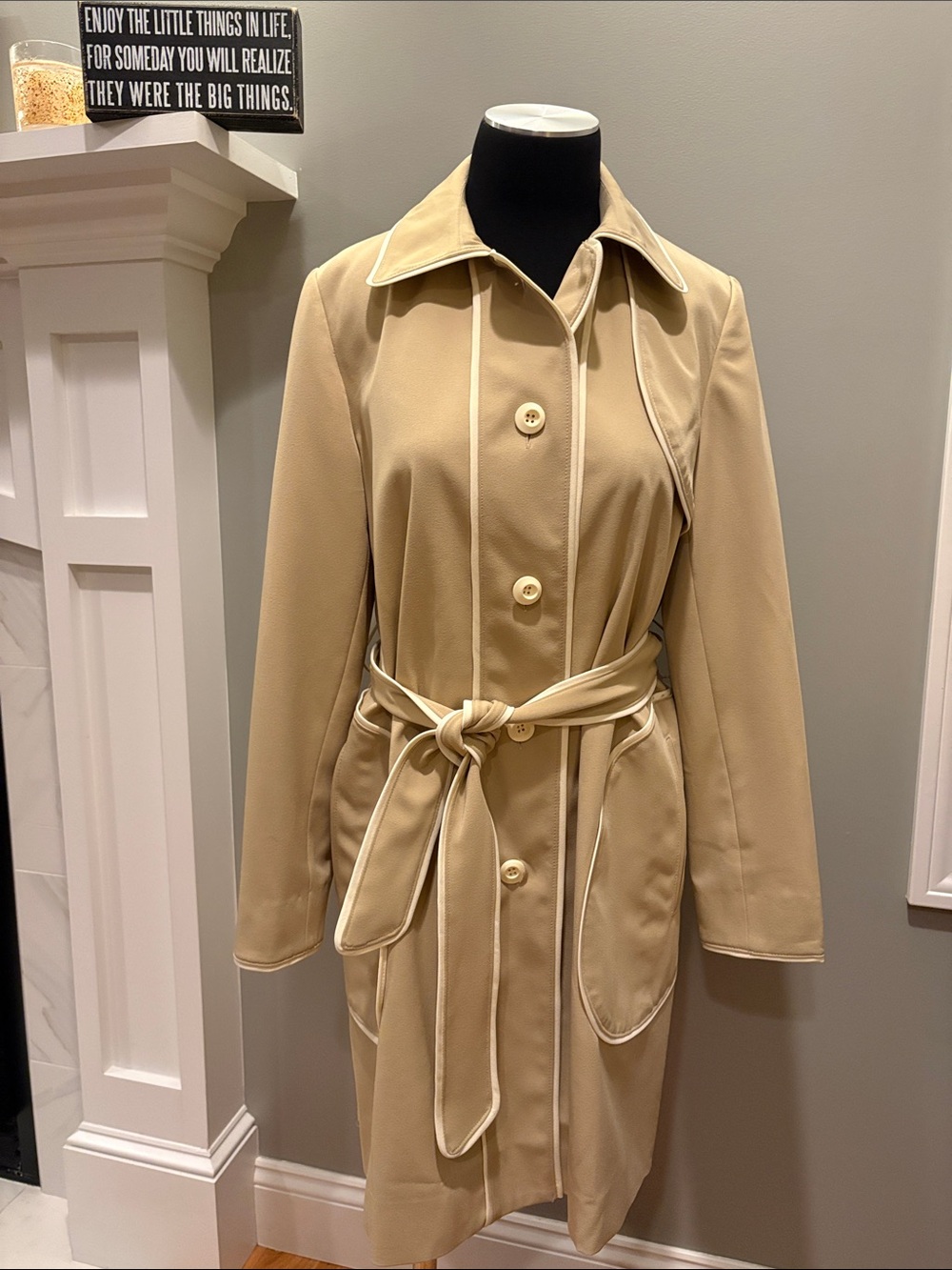 Harve Benard Beige Trench Coat with Cream Piping - Picture 3 of 9